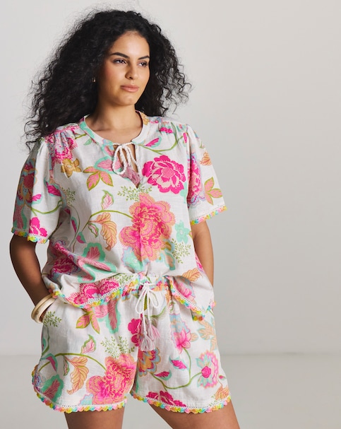 Figleaves Cotton Beach Shirt and Short Co-Ord Floral Print