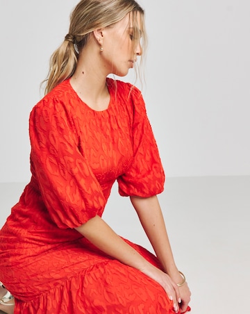 Joanna Hope Coral Burnout Bubble Sleeve Dress