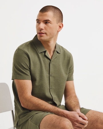Textured Jersey Co-Ord Shirt- Khaki
