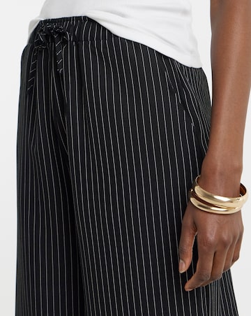 Black Pinstripe Drawstring Wide Leg Trouser