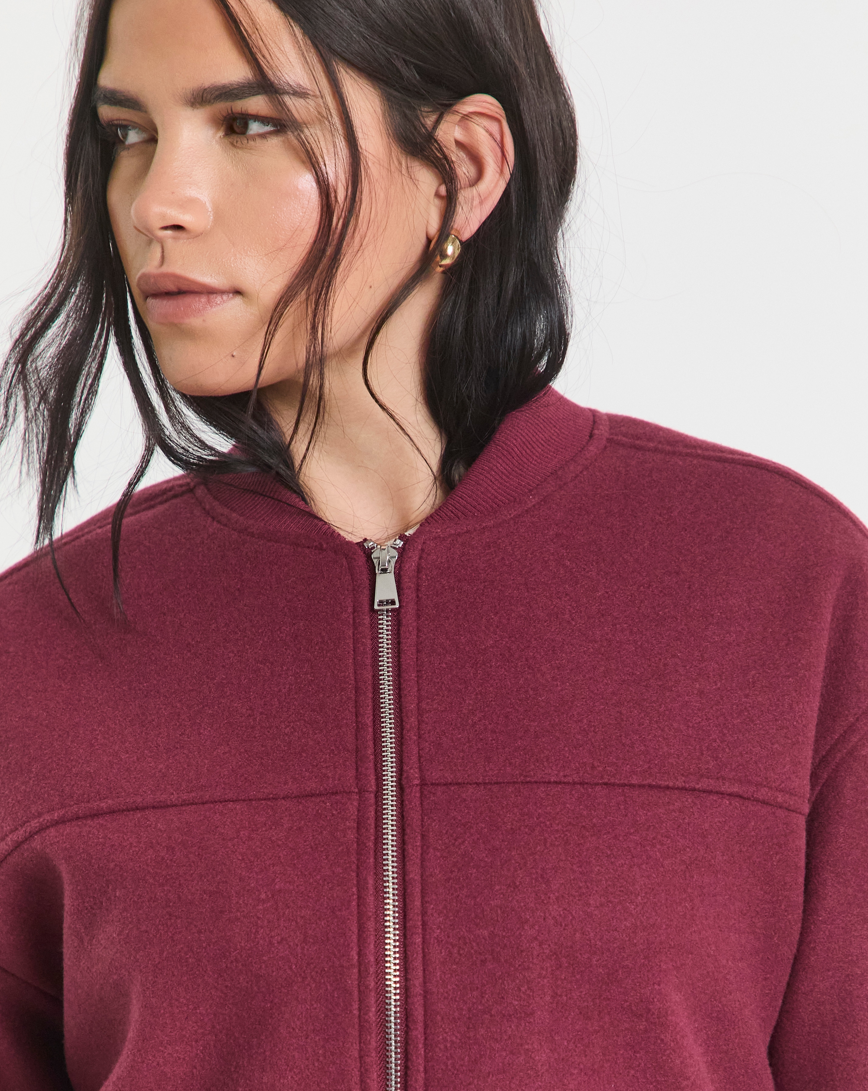 ジャケット・アウター SIMPLE PROJECT FurCollarMA-1BomberJacket Simply Be Burgundy Soft Zip Through Bomber Jacket | Fashion World