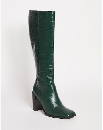 Mao Leather Square Toe Heeled Knee Boots Ex Wide Fit Standard Calf