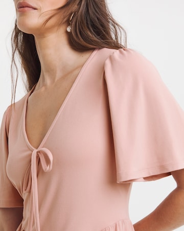 Tie Front Angel Sleeve Longline Top