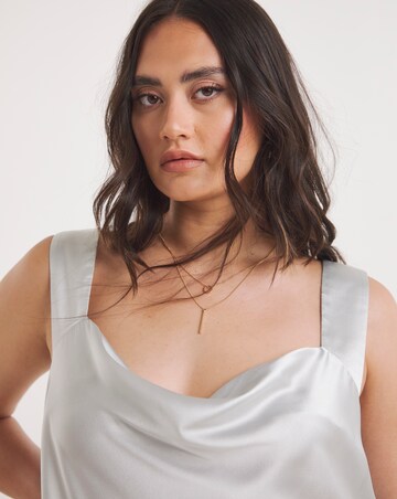 Silver Satin Cowl Neck Cami Top