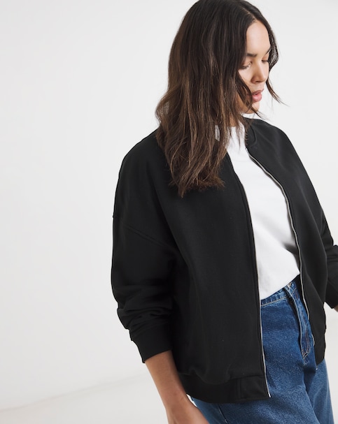 Black Zip Through Bomber Jacket