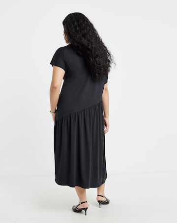 Black Drape Midi Dress With Buckle Detail