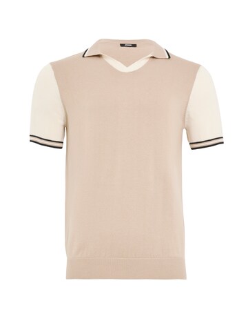 Knitted Stone Revere Collar Tipped Polo