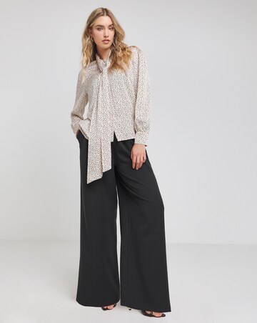 Flounce London Off White Black Spot Satin Tie Neck Blouse
