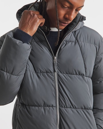 Grey Mid Length Puffer Jacket