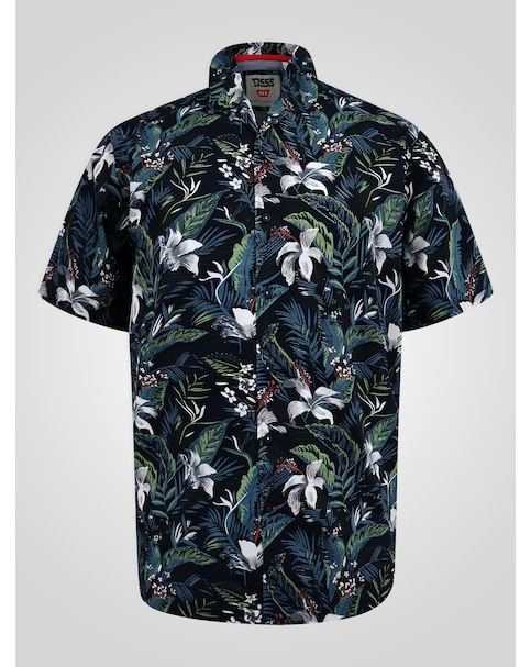 D555 Corden Blue Hawaiian AO Printed Cuban Collar S/S Shirt