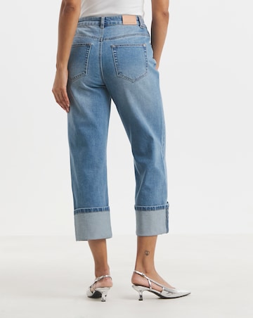 Simply Be Mid Blue Cropped Turn Up Wide Leg Jeans