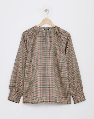 Check Print Satin Top With Keyhole