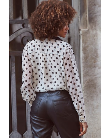 Sosandar Contrast Neck Polka Shirt