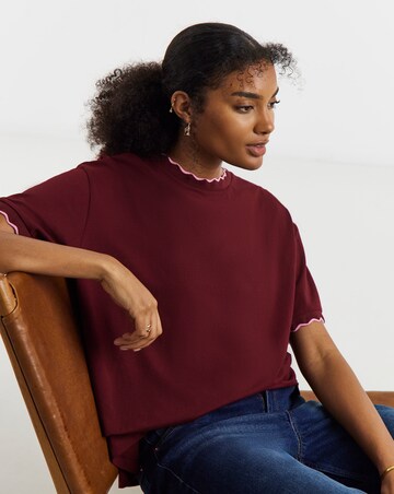 Burgundy & Pink Scallop Edge T-Shirt
