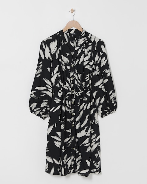 Viscose Twill Drawstring Waist Shirt Dress