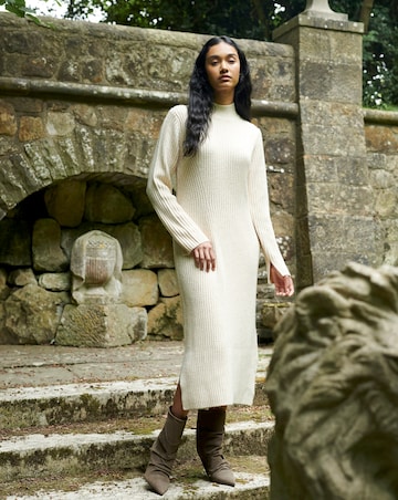 Ro&Zo Oatmeal High Neck Jumper Dress