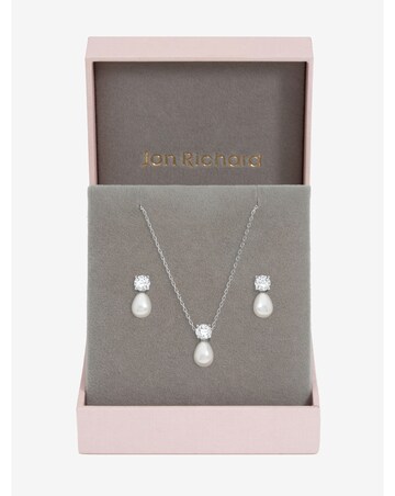 Jon Richard Rhodium Plated Crystal and Pearl Bridal Set - Gift Box