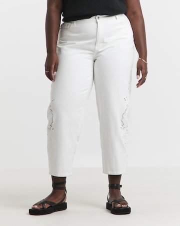 Simply Be White Broderie Detail Barrel Leg Jeans