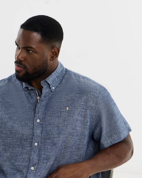 Jack &  Jones Premium Summer Linen Blend Shield Shirt - Denim Blue