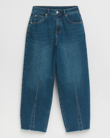 Mid Wash Comfort Stretch Dart Detail Barrel Leg Jeans
