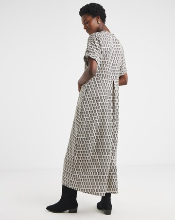 Collarless Placket Detail Smock Dress