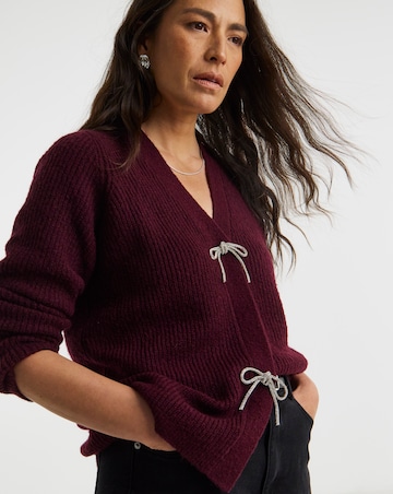 Berry Bow Button Long Sleeve Cardigan