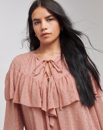 Rose Pink Lurex Dobby Frill Smock Dress