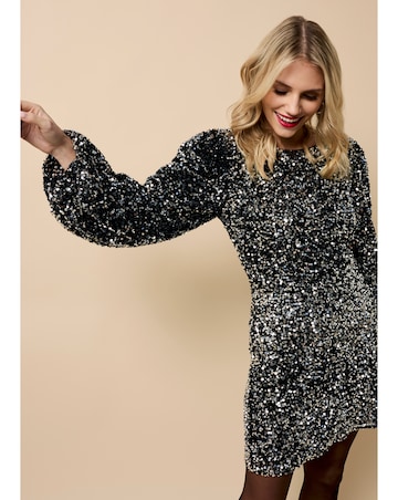 Little Mistress Black Velvet and Silver Sequin Mini Dress
