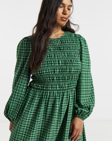 Simply Be Shirred Check Midi Dress