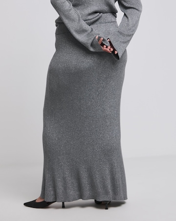 Gunmetal Metallic Rib Midaxi Skirt