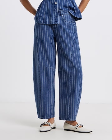 Simply Be Dark Blue Jacquard Stripe Barrel Leg Jean Co Ord