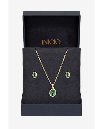 Inicio Gold Emerald Oval Bezel Set - Gift Box