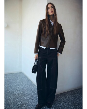 Mango Faux Leather Collared Jacket