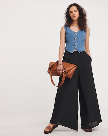 Black Pull On Crinkle Palazzo Trousers