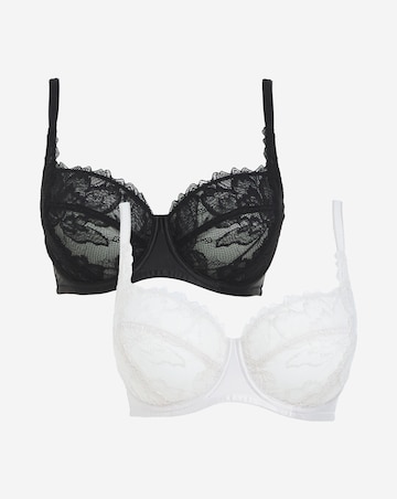 Pretty Secrets (2 Pack) Willow Stretch Lace Balcony Bras (B-F) Black/Cream