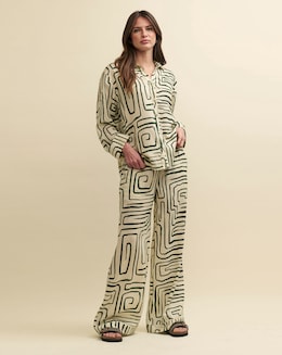 Nobody's Child Linen-blend Green Abstract Trouser