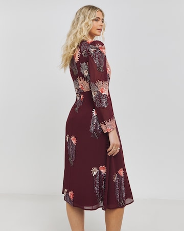 Joanna Hope Cassis Deco Beaded Midi Dress