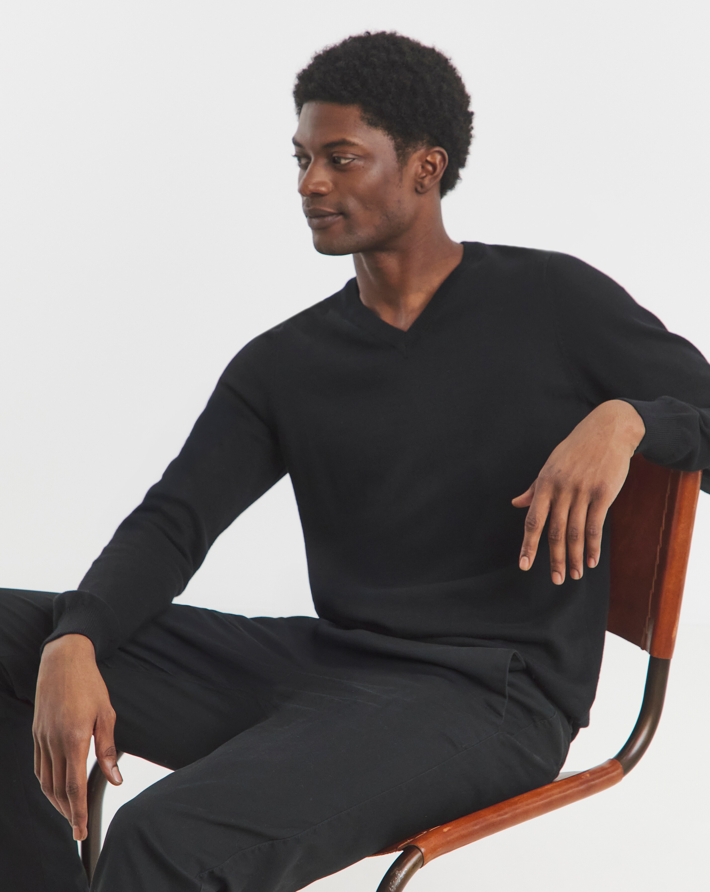 Cotton Knitted V Neck Jumper Long