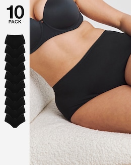 Pretty Secrets (10 Pack) Cotton Full Brief Knickers Black