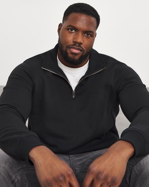 1/4 Zip Neck Sweatshirt Long- Black