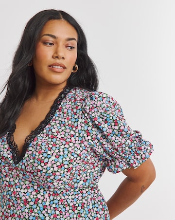 Simply Be Ditsy Printed Lace Trim Midi Dress
