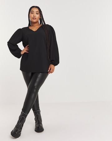 Black Longline V Neck Long Sleeve Boxy Top