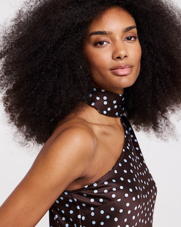 Chocolate Spot Satin Scarf Neck Top