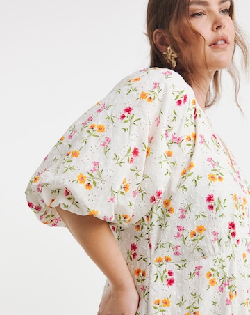 Simply Be Floral Print Broderie Button Through Midi Dress