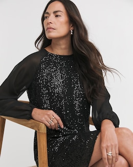 Sheer Detail Sequin Shift Dress