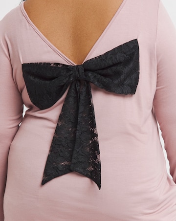 Simply Be Pink & Black Lace Bow Back Top