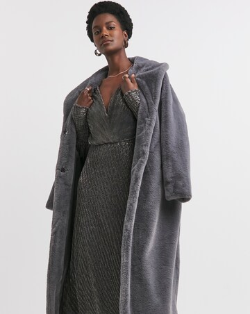 Metallic Pleated Mesh Long Sleeve Dress