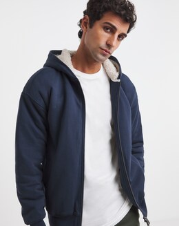 Borg Lined Full Zip Relaxed Hoodie