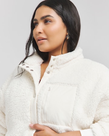 Ecru Sherpa Zip Through Nylon Pocket Bomber
