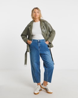 Sage Faux Leather Oversized Belted Biker Jacket